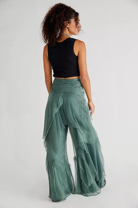 Fairy Chiffon Pants | Free People Fairy Pants, Denim And Pearls, Chiffon Pants, Pants Sewing Pattern, Green Fits, Busy At Work, Small Waist, Boho Clothing, Pants Outfit