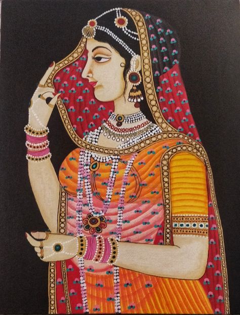 Aesthetic Indian Painting, Rajasthani Miniature Paintings Indian, Traditional Rajasthani Look, Rajasthani Painting Easy, Rajasthani Traditional Paintings, Bani Thani Painting, Rajasthani Restaurant, Devi Painting, Rajasthani Miniature Paintings