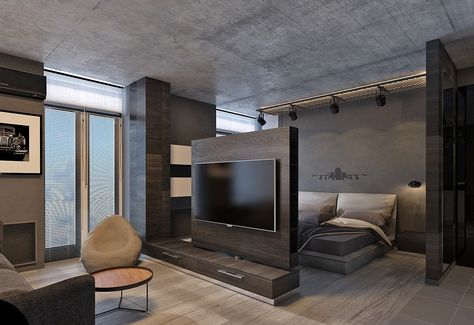 4 Dark Living Rooms With Strong Personality Dark Studio Apartment, Modern Studio Apartment Ideas, Luxury Studio Apartment, Bgc Philippines, Modern Studio Apartment, Rich House, Dark Interior Design, Studio Apartment Living, Dark Living Rooms