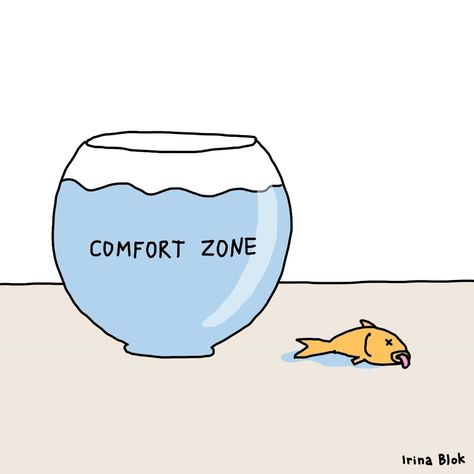 Irina Blok on Instagram: “step out of your comfort zone #cartoon #comics #comfortzone #facefear #makeachange #getoutthere #humor #illustration #goldfish…” Thinking Illustration Thoughts, Out Of Comfort Zone Illustration, Go Out Of Your Comfort Zone, Come Out Of Your Comfort Zone, Step Out Of Your Comfort Zone, Friend Zone Meme Humor, Comfort Zone Quotes, Communication Illustration, Out Of Comfort Zone