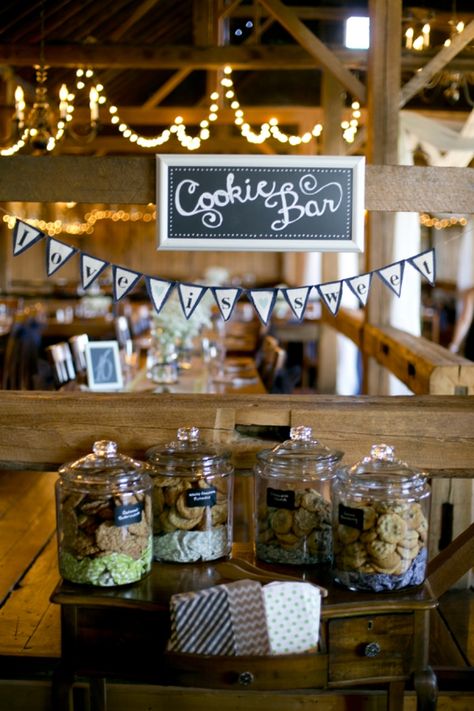 We love this idea of a Cookie Bar!!! What a fun wedding dessert or favor! Food Truck Reception, Fun Wedding Desserts, Cookie Bar Wedding, Wedding Food Table, Desert Bar, Reception Desserts, Food Truck Wedding, Buffet Dessert, Wedding Desert