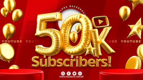 50k youtube subscribers | Premium Psd #Freepik #psd #3d-rendering #3d #render #youtube-3d 16:9 Backgrounds, Logo Youtube, Girly Swag, Render Design, Youtube Banner Backgrounds, Cover Pics For Facebook, Youtube Banner Design, Banner Design Inspiration, Youtube Design