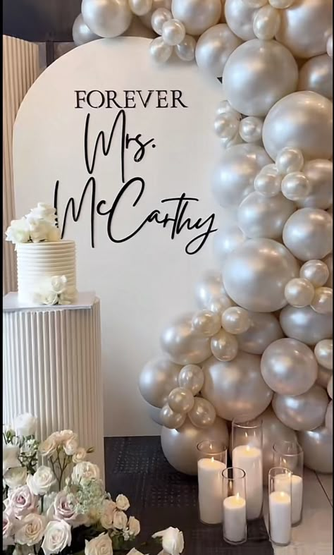 Pearl Bridal Shower, Bridal Shower Inspo, Bridal Shower Balloons, Dream Wedding Decorations, Engagement Decorations, Wedding Anniversary Party, Future Wedding Plans, 50th Birthday Party, Bridal Shower Theme