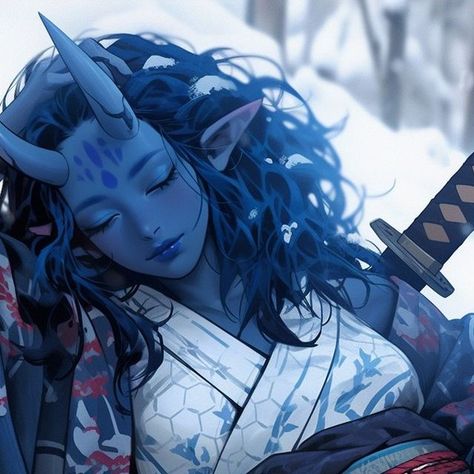 Kensei Monk, Blue Tiefling, Cherry Blossom Forest, Blue Oni, Female Tiefling, Tiefling Bard, Nerd Life, High Fantasy, Art Beautiful