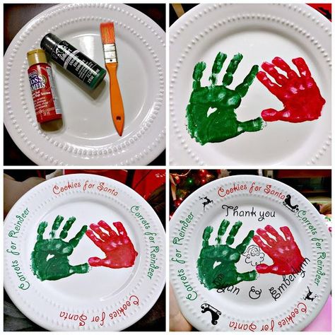 Diy Santa Plate, Diy Christmas Plate, Cookies For Santa Plate, Handprint Christmas, Diy Santa, Santa Plate, Christmas Gift Basket Ideas, Gift For Mom Christmas, Plates Diy