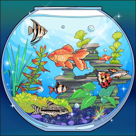 Fish Tank Drawing, Aquarium Drawing, Tank Drawing, Earth Day Drawing, Meaningful Paintings, Fruit Art Drawings, Drawing Scenery, Easy Art For Kids, Drawing Competition