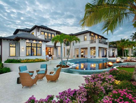 Galleon | Kukk Architecture & Design, P.A. Naples Florida Naples Architecture, Outdoor Entertaining Area Pool, Coastal Homes Exteriors, Florida Style Homes, Big Mansions, Florida Villas, Florida Mansion, Beach Mansion, Mansion Exterior