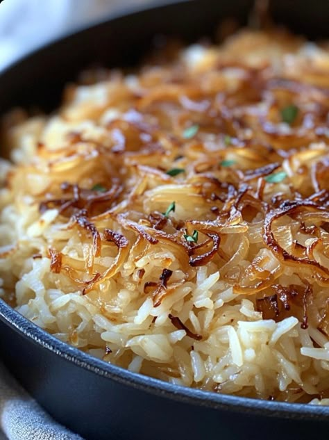 Health meal, low carbs meals, keto meal Golden Onion Butter Rice Recipe, Onion Butter Rice, Rice With Onions, Onion Rice Recipe Simple, Yellow Onion Recipes, Golden Onion Butter Rice, French Onion Butter Rice, Holiday Rice Recipes, French Onion Rice Recipe