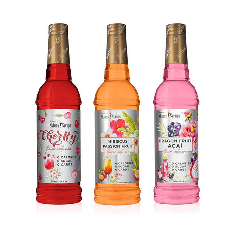 Enjoy this delicious assortment of Jordan's Cherry, Hibiscus Passion Fruit, and Dragon Fruit Acai Sugar Free syrups! This assortment also makes a wonderful gift for friends and family! 0 Calories. 0 Sugar. 0 Carbs. Includes 3 bottles. 750ml / 25.4 oz each flavor. Gluten Free & Kosher. Keto-Friendly. Made in the USA. Sugar Free Coffee Syrup, Mocktail Bar, Sugar Free Fruits, Acai Fruit, Suga Suga, Cocktail Syrups, Cocktail And Mocktail, Sugar Free Syrup, Coffee Syrup