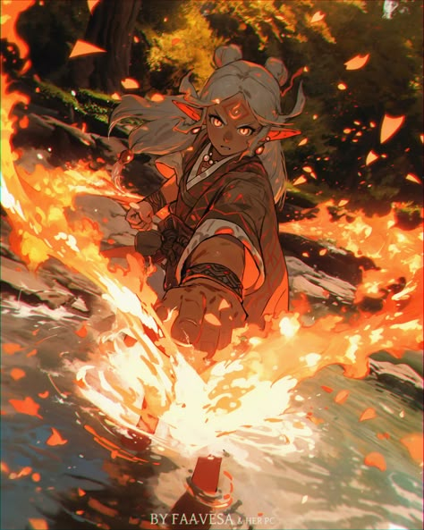 ArtStation - Fire arrow Sukuna Fire Arrow, Sukuna Fire, Fire Mage, Elves Fantasy, Elf Art, Magical Creature, Roleplay Characters, Fire Element, Fire Art