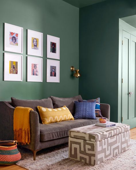 Clare Paint Current Mood - Interiors By Color Current Mood Clare Paint, Clare Paint, Most Popular Paint Colors, Curved Furniture, Trending Paint Colors, Popular Paint Colors, Colored Ceiling, Green Paint Colors, Storing Paint