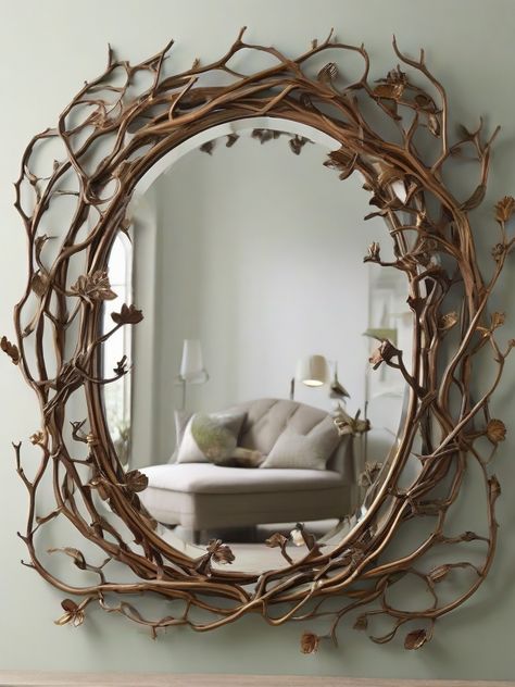 Ground your decor with the ‘Rustic Roots’ of branch-textured mirror design. Infuse your space with the rustic charm of nature’s elements. 🪞🌿🏡 #BranchTexturedMirror #RusticRootsDecor #HomeDecorNature #PinterestRusticCharm Forest Furniture Design, Nature Mirror, Twig Mirror, Living Room Design Decor, Wooden Tree, Functional Furniture, Mirror Designs, Dream Home Design, Decor Project