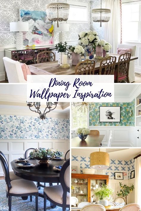 What do you think about wallpaper? Whether you're style is traditional, modern, whimsical, farmhouse, vintage or boho, wallpaper is a great way to add drama and pizzazz to a room. Southern Dining Room, Dinning Room Wallpaper, Trendy Dining Room, Dining Room Wall Color, Dining Room Accent Wall, Bohemian Dining Room, Wallpapers Home, Craft Spaces, Dining Room Accents