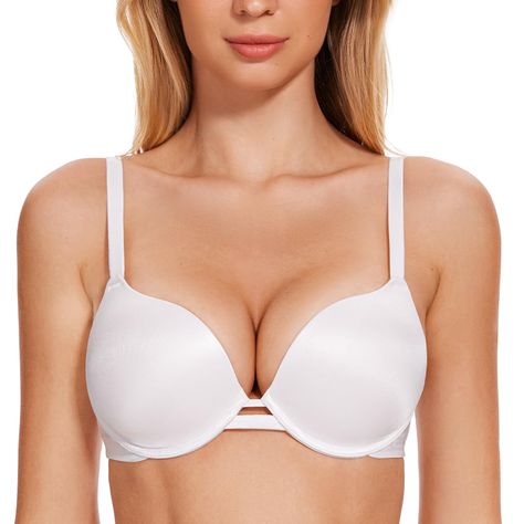 PRICES MAY VARY. Extreme Push Up -- Push up bra features soft and smooth thick padded and underwire to lift breast up and provides a great cleavage. Smooth T-Shirt Bra -- Satin-smooth, ultra-soft microfiber lets tees and knits glide over the fabric for a smooth look. Add One Cup -- Our push up bra contains padding that adds 1 cup size while underwire cups offer just the right amount of support. Deep-V Bra -- Deep-V design make cleavage show up your unique and be more sexy. Perfect for any low cu Low Cut Dress, Deep V Bra, Low Cut Dresses, Convertible Bra, Cut Dress, Everyday Bra, Demi Bra, Plunge Bra, T Shirt Bra