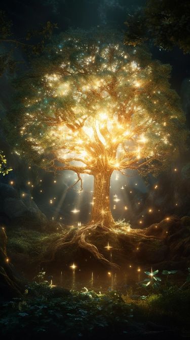 Glowing Tree in the Dark Forest | Next Gen Art | AI Art | Ai generated wallpapers Magical forest Zicxa.com Money Wallpapers, Glowing Tree, Ganesha Art Illustration, Fantasy World Map, Magical Images, Dark Tree, Magical Tree, Forest Light, Money Images