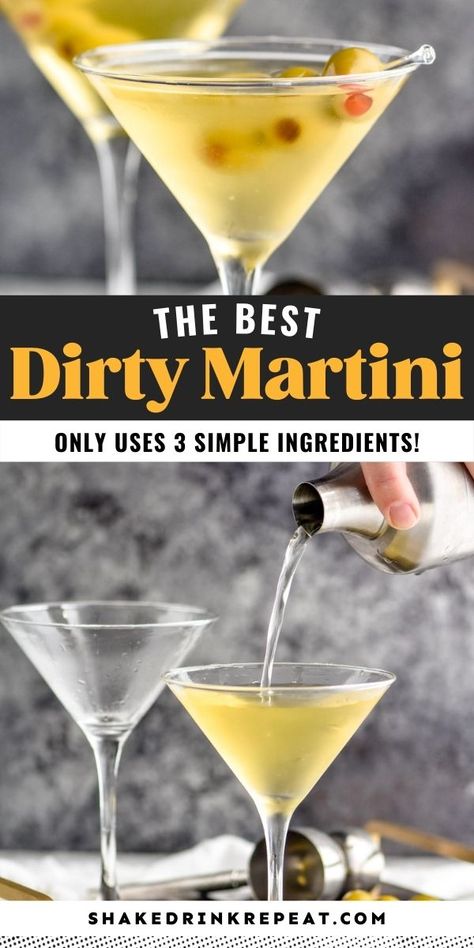 Olive Juice Recipe, Drinks With Olives Alcoholic, Olive Martini Recipe, Dirty Martini Recipe With Gin, Vodka Dirty Martini Recipes, Vodka Martini Recipes Dirty, Martini Drinks Cocktail Recipes, How To Make A Martini Vodka, Dirty Martini Recipe Vodka No Vermouth