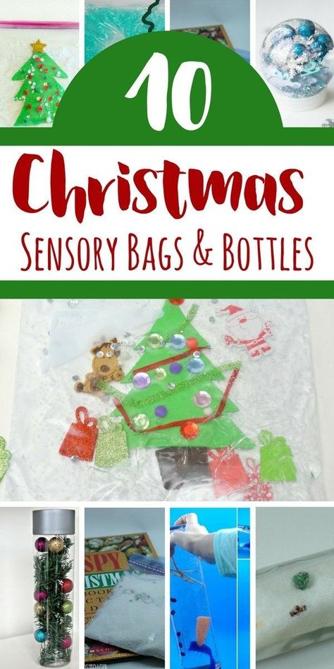 These Christmas sensory bottles and bags are amazing alternatives to sensory bins that are baby-safe and mess-free, all while being just as festive! Christmas Sensory Bottles, Winter Sensory, Christmas Sensory, Tactile Sensory, Calm Down Bottle, Discovery Bottles, Sensory Bag, Sensory Bags, Sensory Ideas