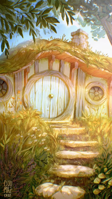 The Hobbit Artwork, Hobbit Door Painting, Hobbit Hole Drawing, Hobbit Hole Painting, Hobbit Door Drawing, Hobbit Landscape, Hobbit House Painting, Hobbit Painting, Hobbit Drawing