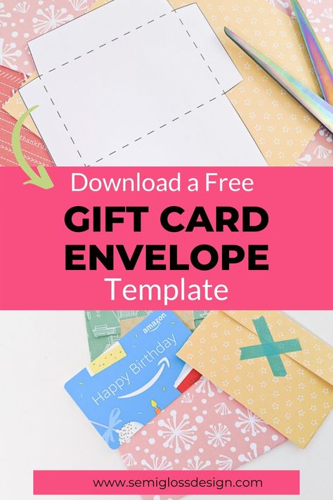 Download a free printable gift card holder template. It's so easy to make your own DIY gift card envelopes when you give gift cards as gifts! #semiglossdesign #giftcard #printabletemplate #giftcardenvelope Free Gift Card Holder, Gift Card Envelope Template, Card Holder Template, Gift Card Holder Template, Gift Card Envelopes, Gift Card Holder Diy, Gift Card Template, Gift Card Envelope, Free Printable Gifts