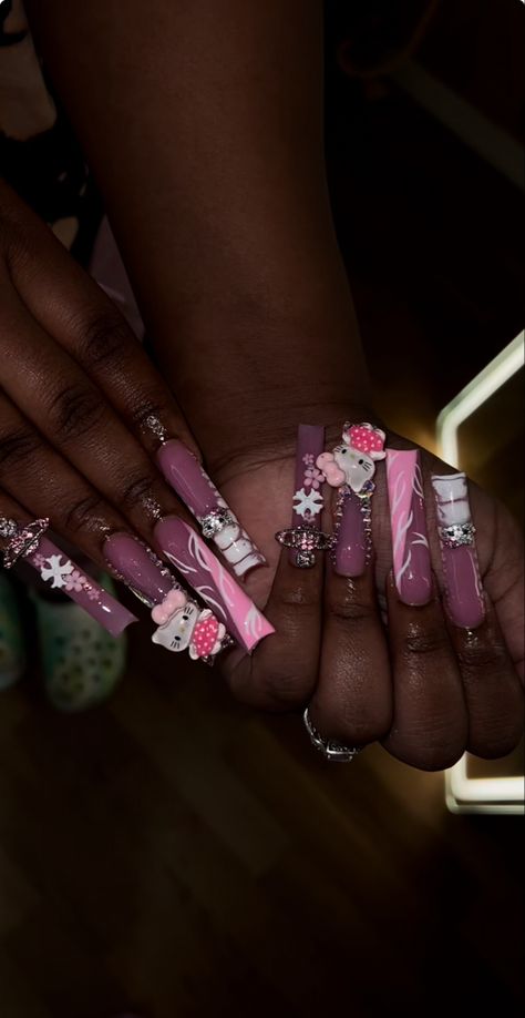 Kitty Accessories, Hello Kitty Accessories, Long Acrylic, Pink Acrylic, Pink Acrylic Nails, Long Acrylic Nails, Coffin Nails, How To Do Nails, Long Nails