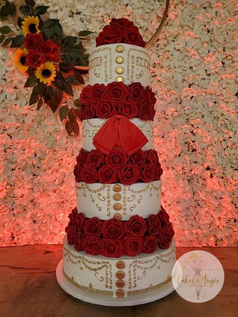 Red And Gold Charro Quinceanera Cake, Mexican Charro Quinceanera Theme, Red And White Charro Quinceanera Theme, Charro Quinceanera Cakes, Charro Quince Decorations, Charro Cakes, Charro Centerpieces For Quince, Charro Decorations For 15, Red Charro Quinceanera Theme