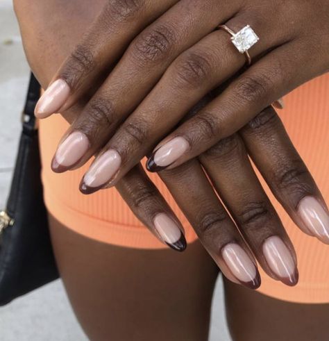 Black Woman Nails Manicures, Nails Acrylic On Dark Skin, Black Women Nails Polish Dark Skin, Nail Colors Black Women, Nude Nails On Black Women, Nail Ideas For Dark Skin Tone, Neutral Nails Black Women, Fall Nails Dark Skin, Brown Nails French