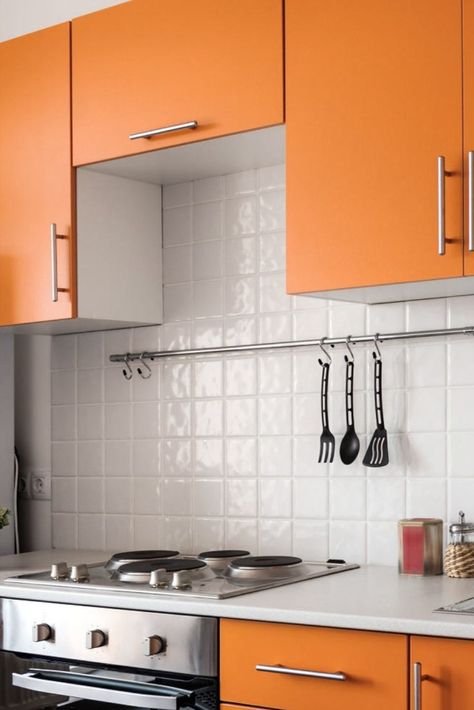 Orange Toned Kitchen Cabinets, Orange Cupboard, White Cabinet Colorful Backsplash, Orange Kitchen Cabinets Modern, Orange Kitchen Cabinets, Modular Kitchen Design Yellow, Orange Cabinets, Designs Room, Modern Kitchen Cabinet