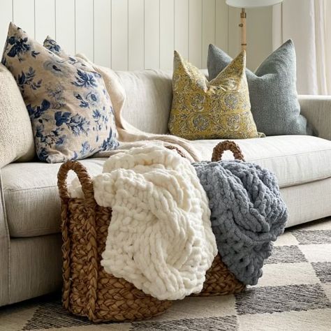 Neutral Sofa Living Room, Spring Throw Pillows, Neutral Sofa, Neutral Room, Floral Pillow, Cozy Throws, Floral Pillows, Pottery Barn Teen, Cozy Living Rooms