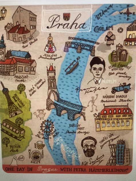 Prague Map, Visit Prague, Cesky Krumlov, Prague Travel, Art Carte, Prague Czech Republic, Travel Illustration, Illustrated Map, Central Europe