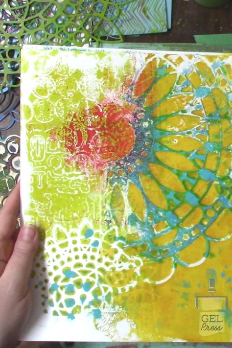 Denise is back with another Print to Project. This time she is getting ready for Christmas! Watch as she uses paint with stencils and embossing folders (as texture plates) to create 4 big beautiful backgrounds that she will use later in Part 2 to make some fabulous cards. Gel Press Products Used: 12 X 12 Gel Press Plate https://gelpress.com/product/10803/ Geli Plate Art, Gel Press Printing, Gel Printing Ideas, Gel Printing Techniques, Gel Plate Printing Ideas, Monoprint Tutorial, Gelli Plate Cards, Gelli Printing Tutorials, Gel Plate Printing