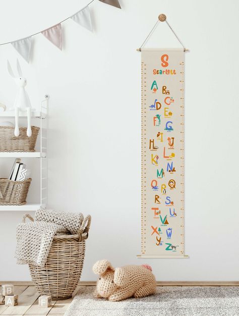 Growth Ruler, Personalized Growth Chart, Cute Animal Illustration, Height Chart, Personalised Frames, Kids Fabric, Animal Alphabet, Growth Chart, Wooden Bar