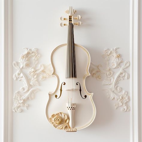 Violin Decoration, White Violin, Video Mockup, Card Banner, Poster Invitation, Cartoon Clip Art, White Wall, Pure White, Premium Photo