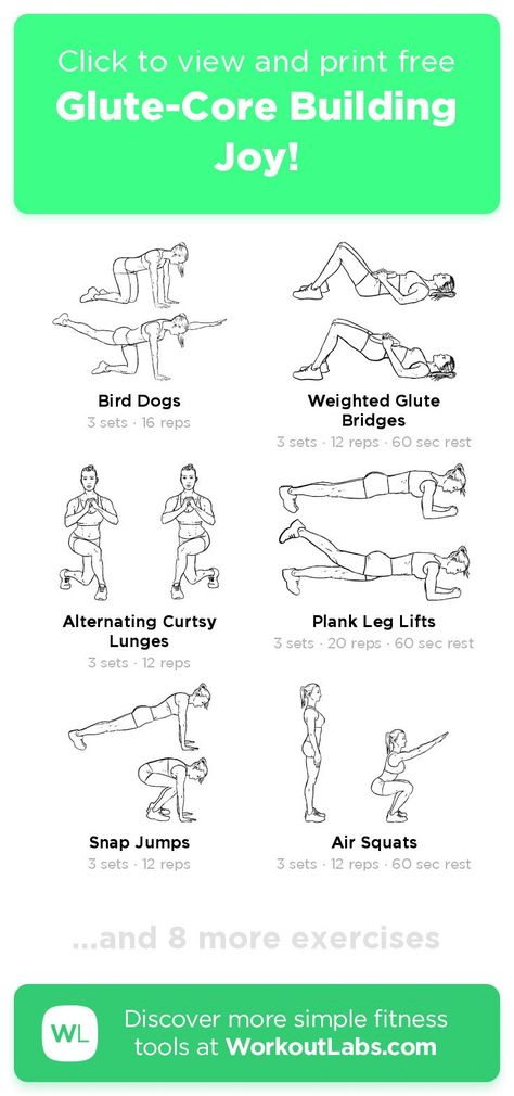 Free workout: Glute-Core Building Joy! – 34-min glutes & hip flexors, abs, back, legs exercise routine. Try it now or download as a printable PDF! Browse more training plans and create your own exercise programs with #WorkoutLabsFit · #Glutes&HipFlexorsWorkout #AbsWorkout #BackWorkout #LegsWorkout Abb And Glute Workout, Dance Printables, Gym Knowledge, Legs Exercise, Workout Labs, Reps And Sets, Home Exercise Program, Hip Flexors, Exercise Plan