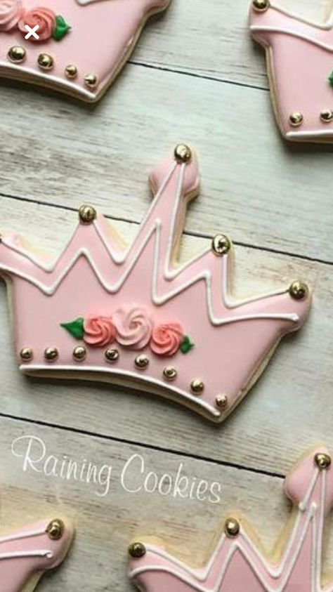 Baby Shower Cupcakes For Girls, Crown Cookies, Ideas Cupcakes, Shabby Chic Birthday, Princess Cookies, Princess Birthday Cake, Chic Birthday, Ideas Baby Shower, Girl Cupcakes