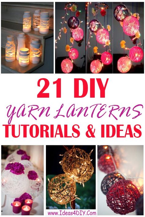 Yarn Lanterns Diy, Paper Mache Lanterns Diy, Diy Lantern Decor, Craft Tutorials Videos, Yarn Lanterns, Crochet Lanterns, Twine Lanterns, Things To Make With Yarn, Indian Diy