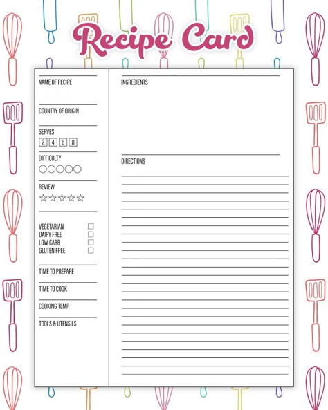 Menu Planning Template Free Printables, Happy Planner Recipe Printable, Recipe Paper Printable, Recipe Planner Printables Free, Free Recipe Printables, Recipes Cards Printable Free, Free Recipe Cards Printable, Printable Recipe Pages Templates Free, Recipes Planner