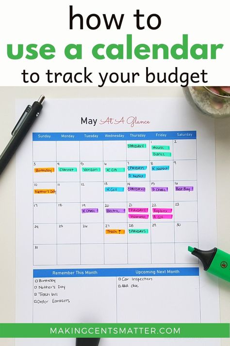 How To Use A Budget Calendar Budget Planner Ideas, Budget Calendar, Office Organizing, Organize Life, Debt Help, Budget Help, Money Saving Methods, Budget Tracking, Money Budget