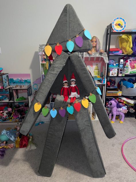 Christmas, Elf on the shelf, Nugget Christmas Tree 2021, felt ornament garland from Amazon Elf On The Shelf Ideas Gifts, Elf On The Shelf Nugget Couch, Nugget Couch Christmas Tree, Nugget Couch Tree, Elf On Shelf Decorating Christmas Tree, Nugget Christmas Tree Build, Nugget Christmas Tree, Nugget Tree, Playroom Christmas Tree