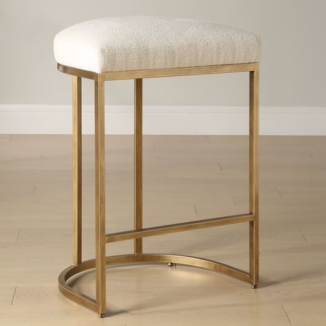 Gold Half-moon Metal Base and Cream Cushion Counter Stool - Bed Bath & Beyond - 40107060 Brass Bar Stools, Island Bar Stools, Gold Bar Stools, Cream Cushion, Bar Stools Kitchen Island, Counter Stools Backless, Modern Counter Stools, Cream Cushions, Simple Frame