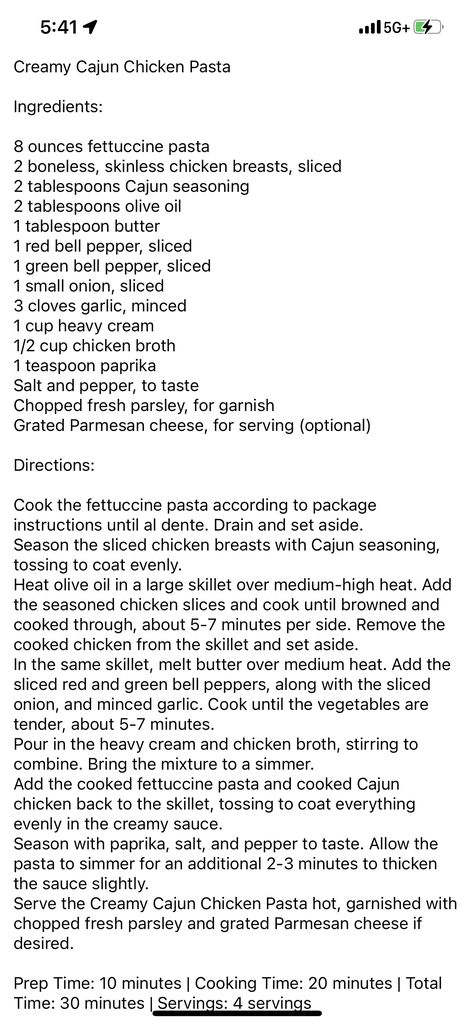 Cajun Pasta, Fettuccine Pasta, Cajun Chicken Pasta, Pasta Ingredients, Cajun Chicken, Green Bell Peppers, Cajun Seasoning, Fresh Parsley, Grated Parmesan Cheese