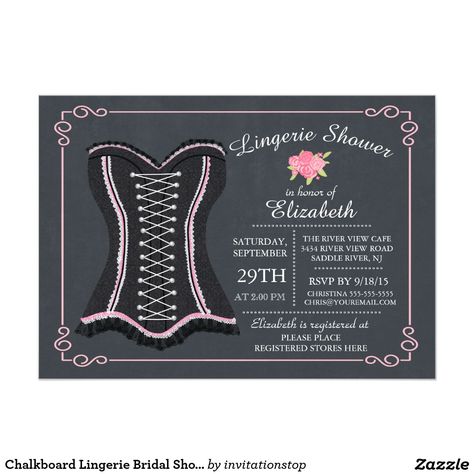 Chalkboard Lingerie Bridal Shower Invitation Lingerie Bridal Shower Invitations, Lingerie Bridal Shower, Pink Lace Corset, Lingerie Shower Invitations, Lingerie Bridal, Lingerie Shower, Chalkboard Wedding, Modern Invitation, Bridal Shower Party