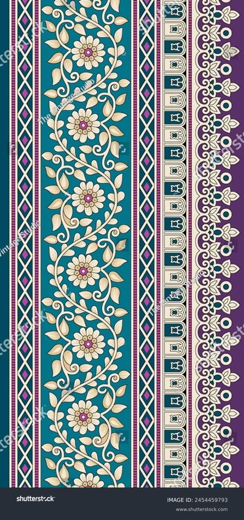 Beautiful Digital Geometric Ethnic Floral Style Stock Illustration 2454459793 | Shutterstock Geometrical Border Design, Digital Lace Border, Flower Lace Border, Geometric Border Design, Pakistani Design, Embroidery Sketch, Texture Png, Digital Border, Mughal Art