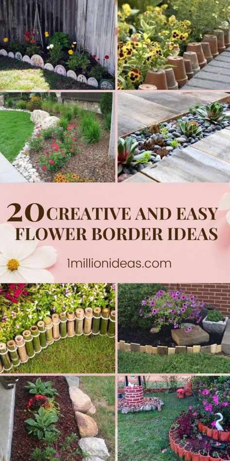 You want to design a neat and tidy flower garden, looking for the right border will create all the difference. Flower Bed Divider Ideas, Unique Flower Bed Borders, Garden Borders With Pots, Garden Ideas Borders, Raised Corner Flower Bed, Diy Flower Bed Border Ideas Cheap, Creative Flower Beds, Small Garden Border Ideas, Diy Brick Flower Bed Border