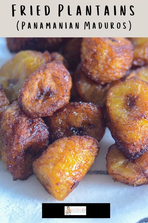 If you are looking for fried sweet plantains, look no further than this Panamanian platanos maduros recipe. Platanos maduros are sweet ripe plantains fried to perfection. Learn how to cook these plantains to serve for breakfast, lunch, or dinner. These yellow plantain bananas are pan fried to perfection - Panama style! Pan Fried Plantains, Congolese Breakfast, Maduros Recipe Sweet Plantains, Yellow Plantain Recipes, Sweet Plantain Recipes, Maduros Recipe, Platanos Maduros Recipe, Cook Plantains, Veggie Dish Recipes