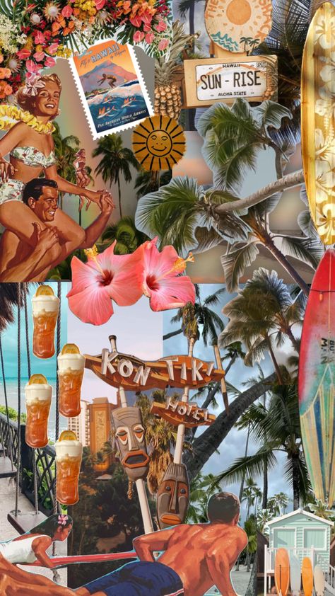 hawaii <3 #moodboard #vintage #hawaii #collage #summermoodboard #tropical #travel Tropical Retro Aesthetic, Hawaii Collage Aesthetic, Hawaii Astethic Wallpaper, Hawaiian Mood Board, Retro Hawaii Aesthetic, Hawaii Culture Aesthetic, Tropical Party Aesthetic, Hawaii Vintage Aesthetic, Hawaii Party Aesthetic