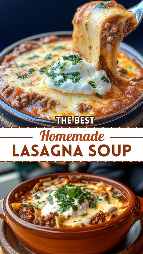 Soup Favorites: The BEST Homemade Lasagna Soup Homemade Lasagna Soup, Lausana Soup, Large Shell Pasta Recipes, Lasagne Soup Recipe, Dinner Recipes Soup, Soup With Beef Broth, Best Homemade Lasagna, Lasagne Soup, Lasagna Soup Crockpot