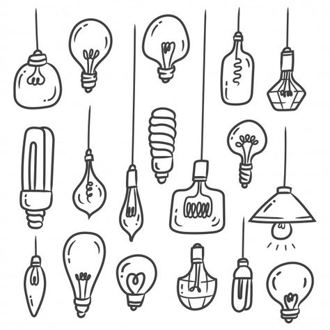 Set of light bulb doodles isolated on white Vector | Premium ... Bujo Doodles, Kraf Kertas, Arte Doodle, Doodle Art Journals, Doodle Art Drawing, Bullet Journal Aesthetic, Sell Photos, Kraf Diy, Easy Doodle Art