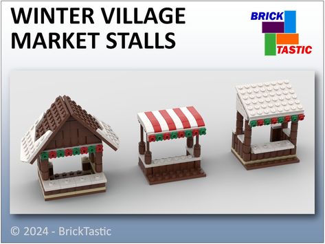 LEGO MOC Winter Holiday Village Market Stall by Brick Tastic | Rebrickable - Build with LEGO Lego Christmas Village Instructions, Lego Micro Builds Christmas, Lego Holiday Village, Lego Market Stall, Lego Winter Village Moc, Lego Village Ideas, Christmas Lego Village, Diy Lego Builds, Lego Winter Village Ideas