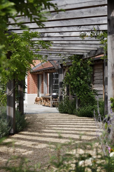 Pergola Walkway Attached To House, Timber Pergola Attached To House, Pergola Walkway Pathways, Pergola Walkways, Pergola Pathway, Pergola Fireplace, Pergola Walkway, Wisteria Pergola, White Pergola