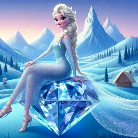 Elsa Mermaid, Disney Inspired Makeup, Disney Princess Anime, Mountain Tree, Frozen Pictures, Snow Mountains, Disney Princess Elsa, Diy Diamond Art, Birthday Card Drawing